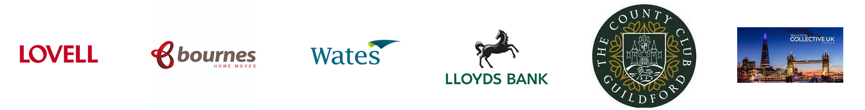 Logos of clients including Lovell, Bournes Home Moves, Wates, Lloyds Bank, The County Club Guildford, and The London Collective UK, representing Duncan MacBrayne's commercial photography services in Reading and Berkshire.